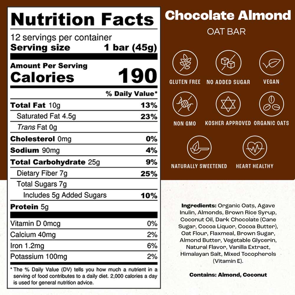 chocolate almond oat bars calories