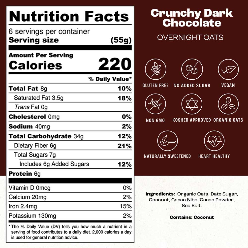Overnight Oats - Oath Crunchy Dark Chocolate - 6 Meals Per Bag
