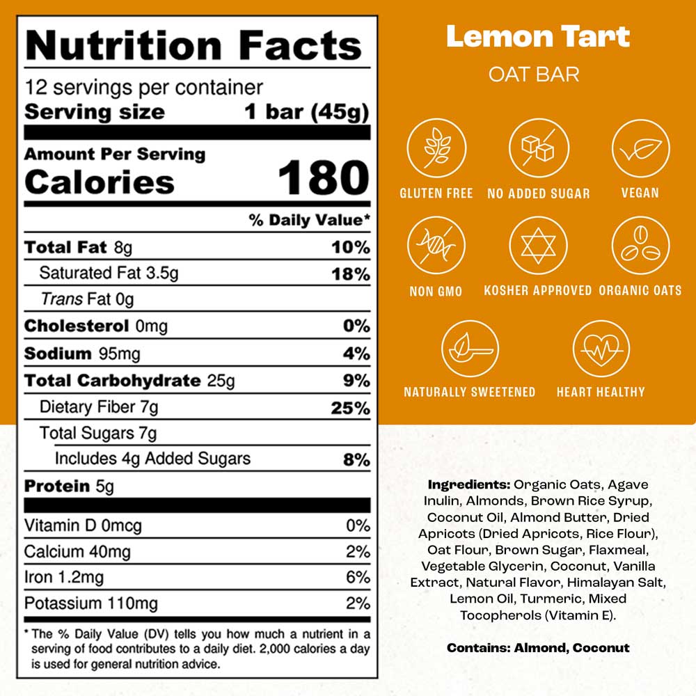 lemon tart oat bars calories