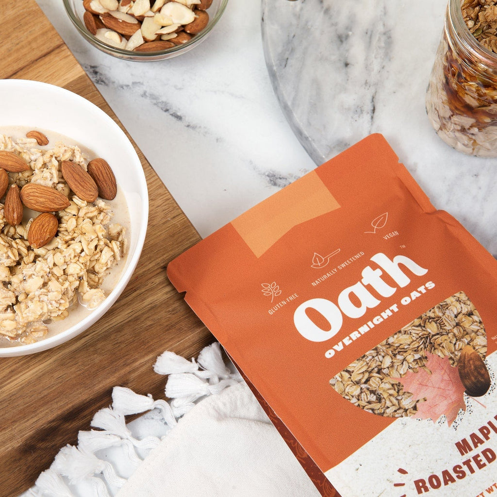 Feelgoodfoodie inspired maple overnight oats with roasted almonds